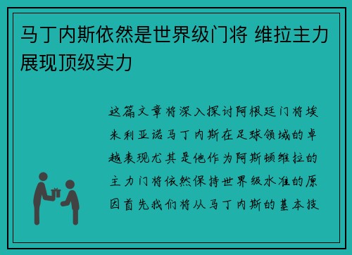 马丁内斯依然是世界级门将 维拉主力展现顶级实力